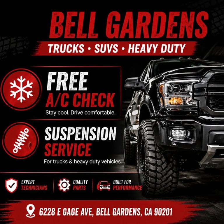 Truck and SUV service in Bell Gardens with free A/C check and suspension service for heavy-duty