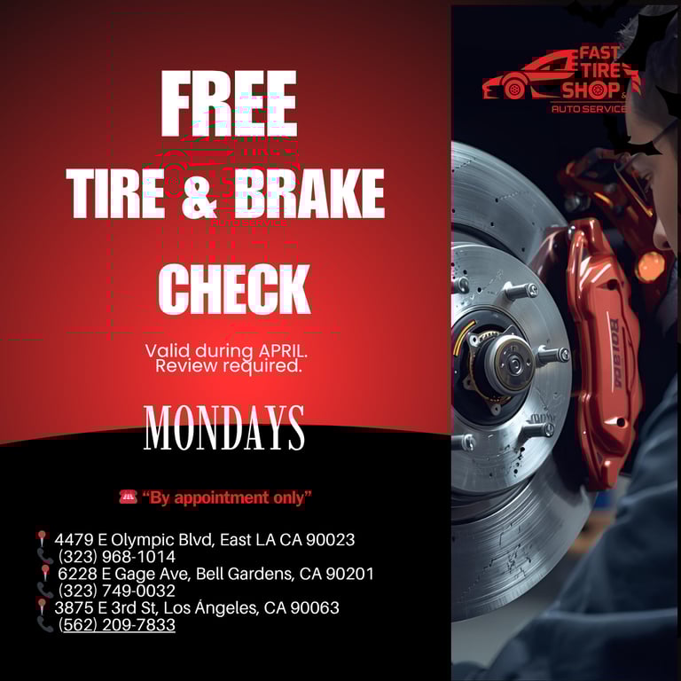 Free tire and brake check in Los Angeles at Fast Tire Shop, vehicle inspection service available in 