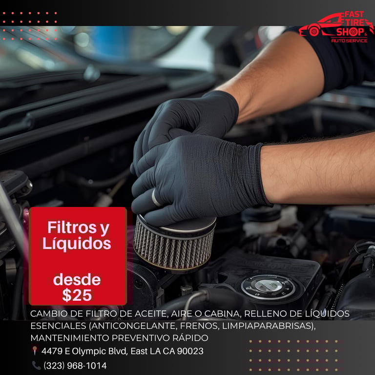 Oil filter and fluid change service at Fast Tire Shop for vehicle maintenance