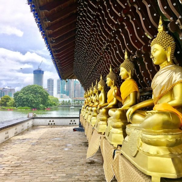 Estátua de Buda dourado em Colombo, Sri Lanka, atração cultural de escala em cruzeiros pela Ásia