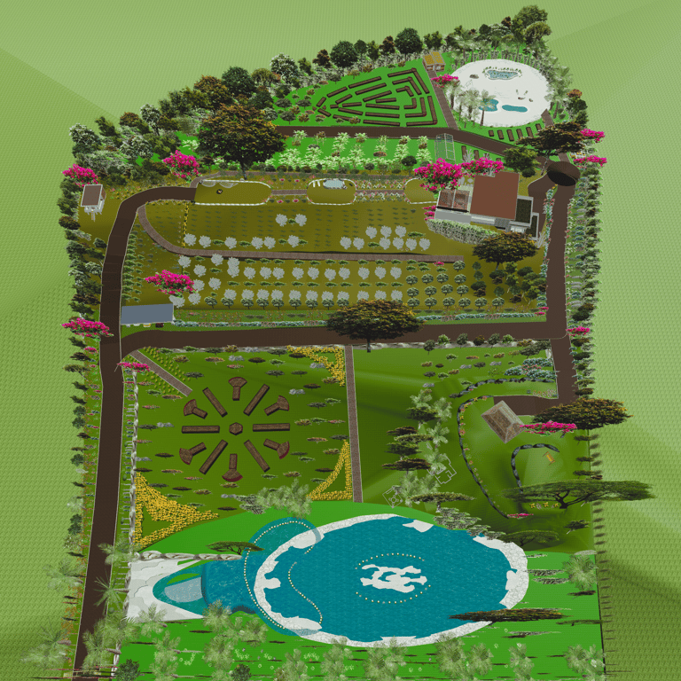 Diseño 3D permacultura, finca permacultura, bosque alimentario, recuperación humedales, agricultura 