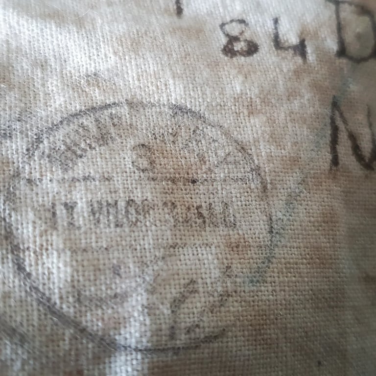 Port Said stamp on linen shipping bag 1920's 