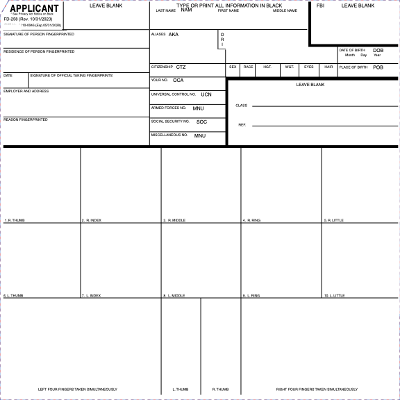 FBI FD-258 Form