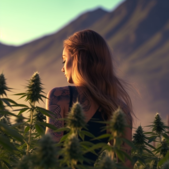 beautiful woman in cannabis field