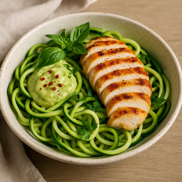 Semaglutide Recipe: Zucchini Noodles with Grilled Chicken and Creamy Avocado Sauce