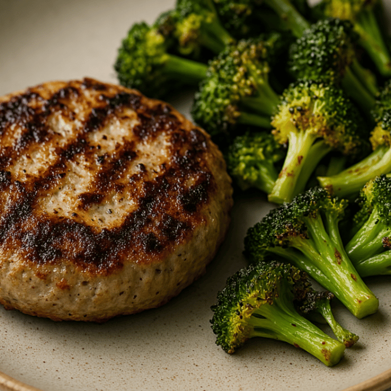 Turkey Burger  (no bun) with a Side of Roasted Broccoli