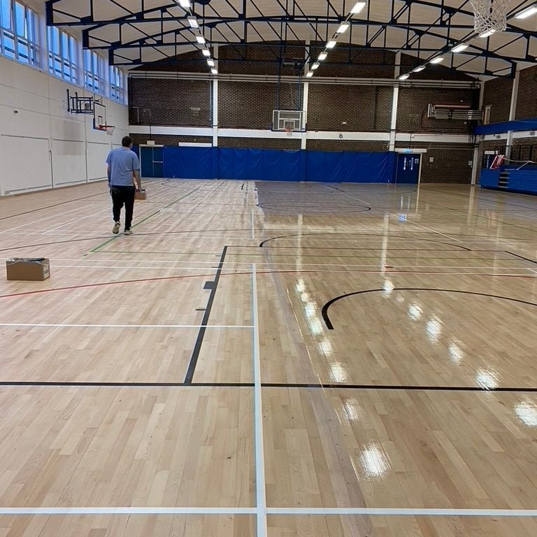 Private Sports Arena Harrogate Flooring Refurbishment Sanding, Sealing and Lines