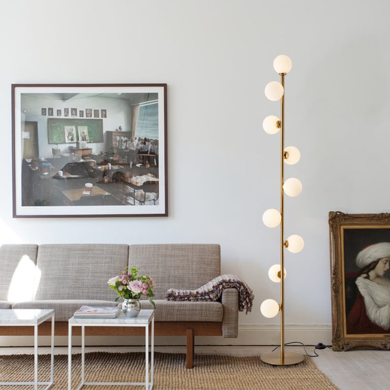 MNK-FL164 Floor Lamp, LED Floor Lamp, Contemporary Modern Matte Glass Ball Lamp with 9 Lights