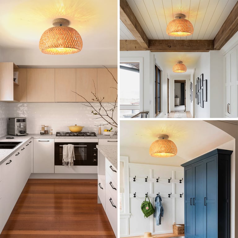 MNK-LC23 Bamboo Weaving Ceiling lamp Agricultural House Wind Woven Lamps