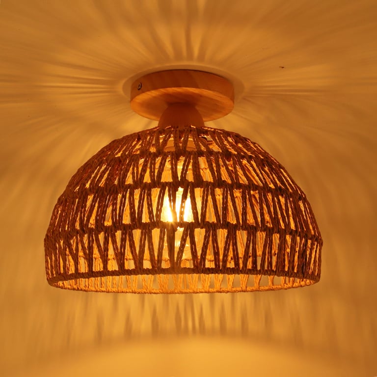 MNK-LC33 Lampada da soffitto in stile boho, paralume design in corda di canapa, lampadina a LED