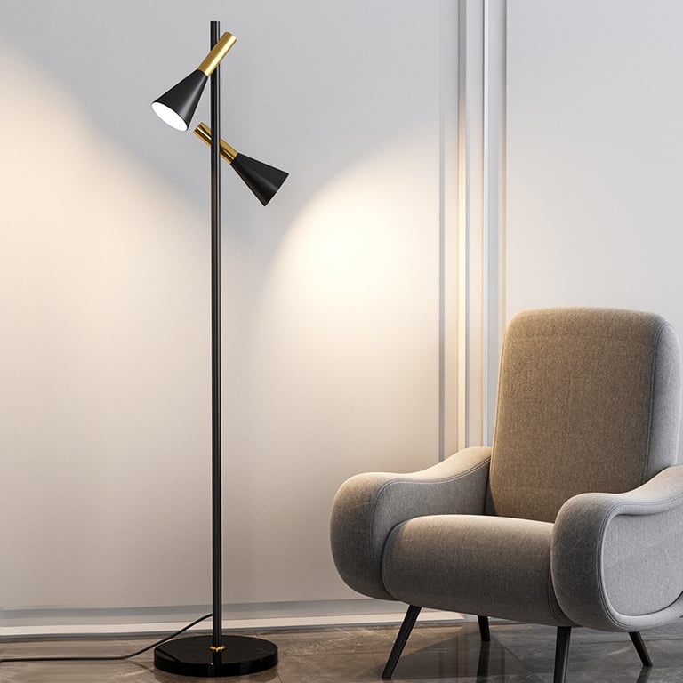 MNK-FL133 two heads spot led floor lamp black and gold floor light