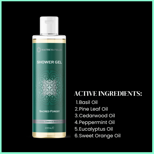 Sacred Forest shower gel that works on subconscious mind infused with Reiki