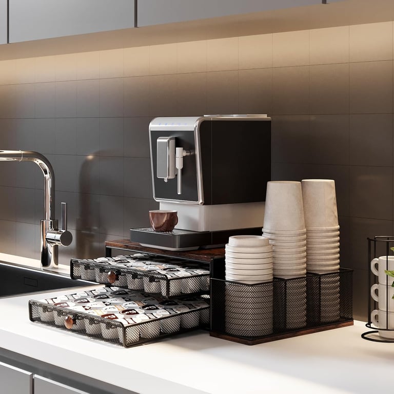 Coffee pod storage for kitchen counter