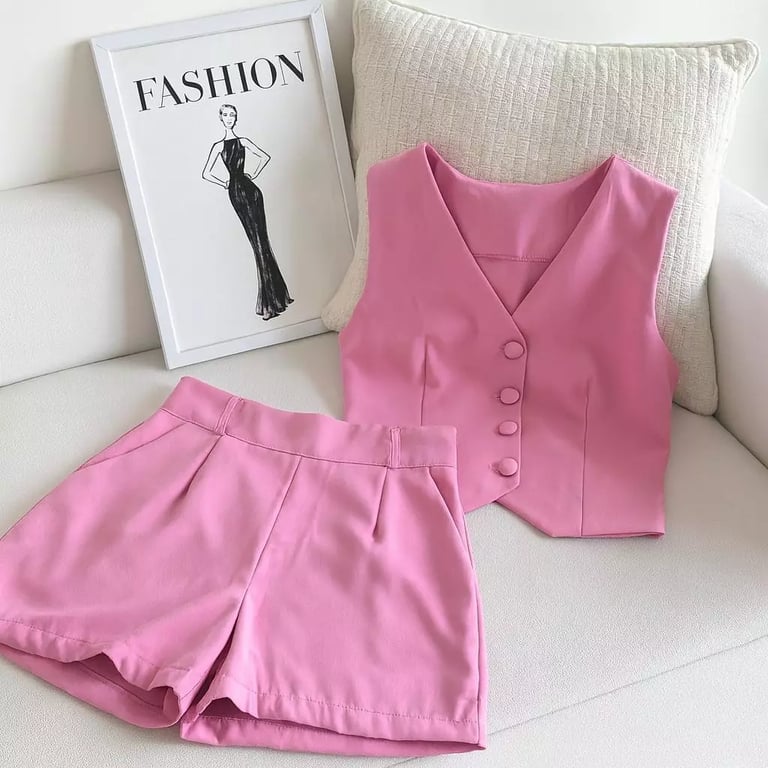 Conjunto Feminino Alfaiataria Luxo Colete e Short Elegante