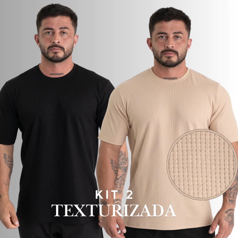Kit 2 Camiseta Masculina Manga Curta Texturizada Canelada