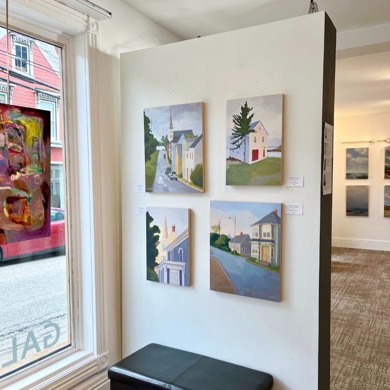Gallery on Lincoln interior with art exhibit on display, Lunenburg, Nova Scotia (photo by Michelle Darwin)