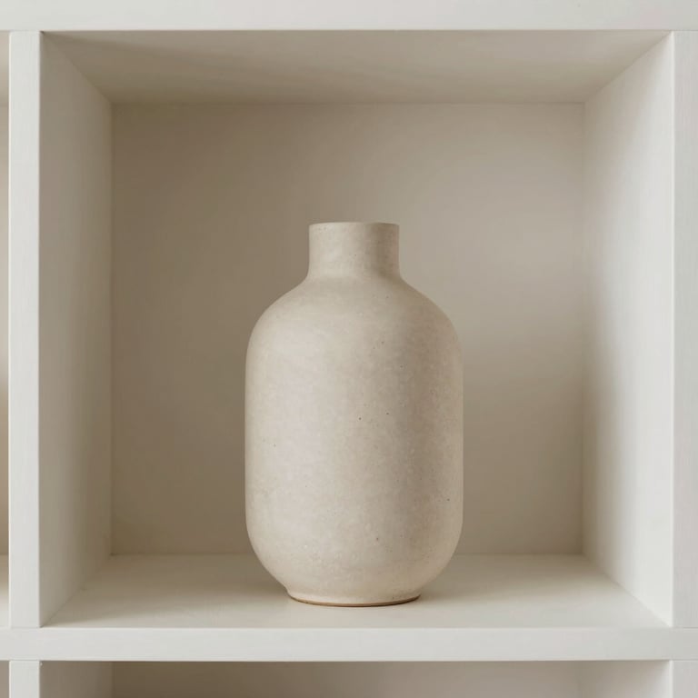 Crea una imagen de un jarrón similar a los modelos de mango o zara home