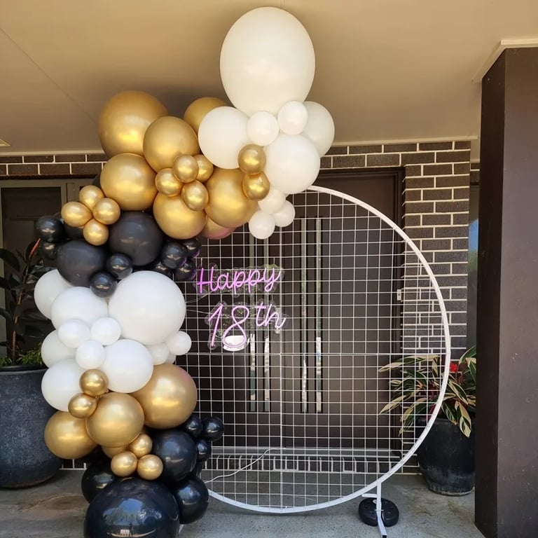 Circle Backdrop built for a White Birthday in Slackscreek, Logan - party hire by SweetAz Co.