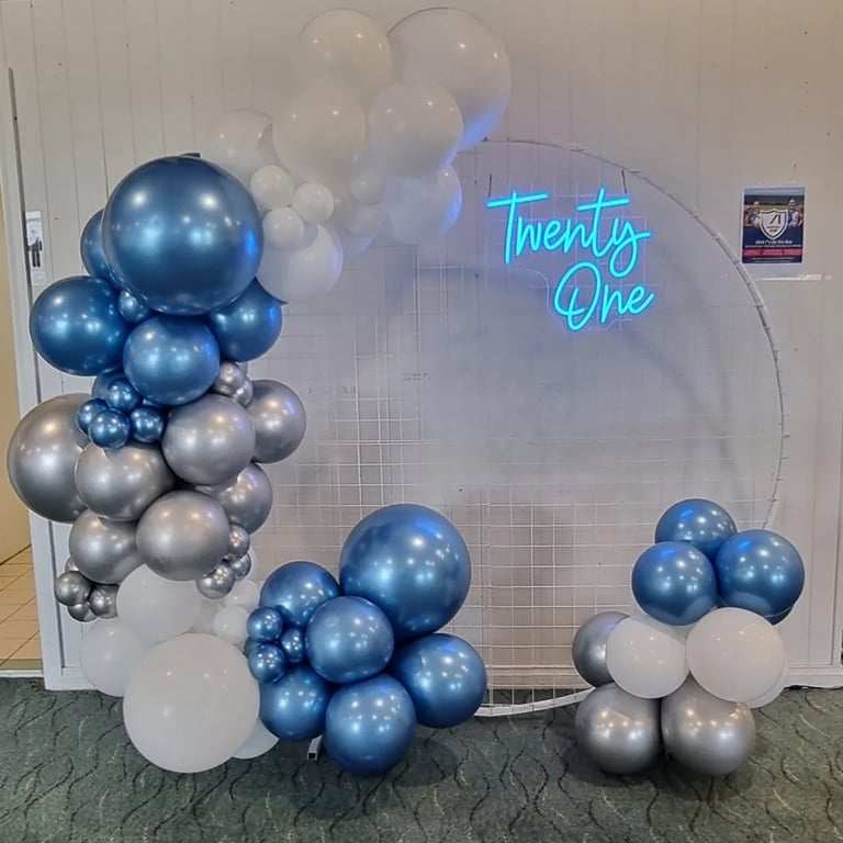 Circle Backdrop setup for a themed White Birthday in Wynnum, Brisbane - party hire by SweetAz Co.