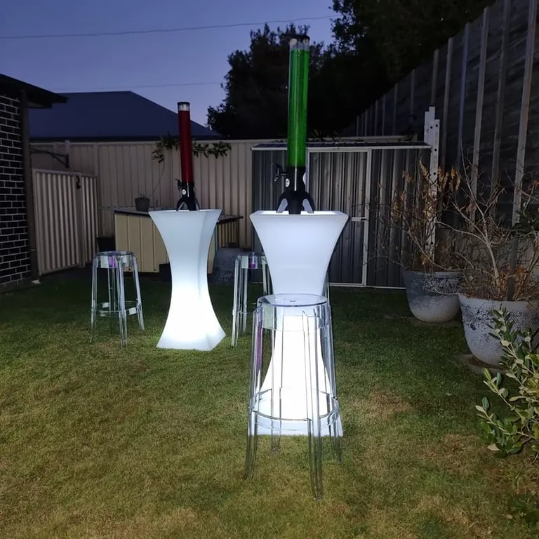 Cocktail Table with seating at a Birthday Celebration in Birkdale, Redlands - party hire by SweetAz Co.