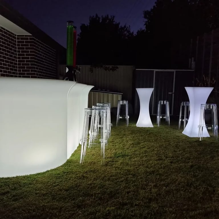 Cocktail Table providing chic vibes at a Newyears Party in Victoriapoint, Redlands - party hire by SweetAz Co.