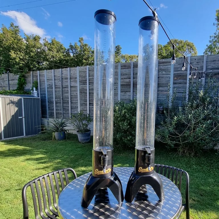 Drink Towers on a cocktail table ready for a Backyard Party in Redlandbay, Redlands - party hire by SweetAz Co.