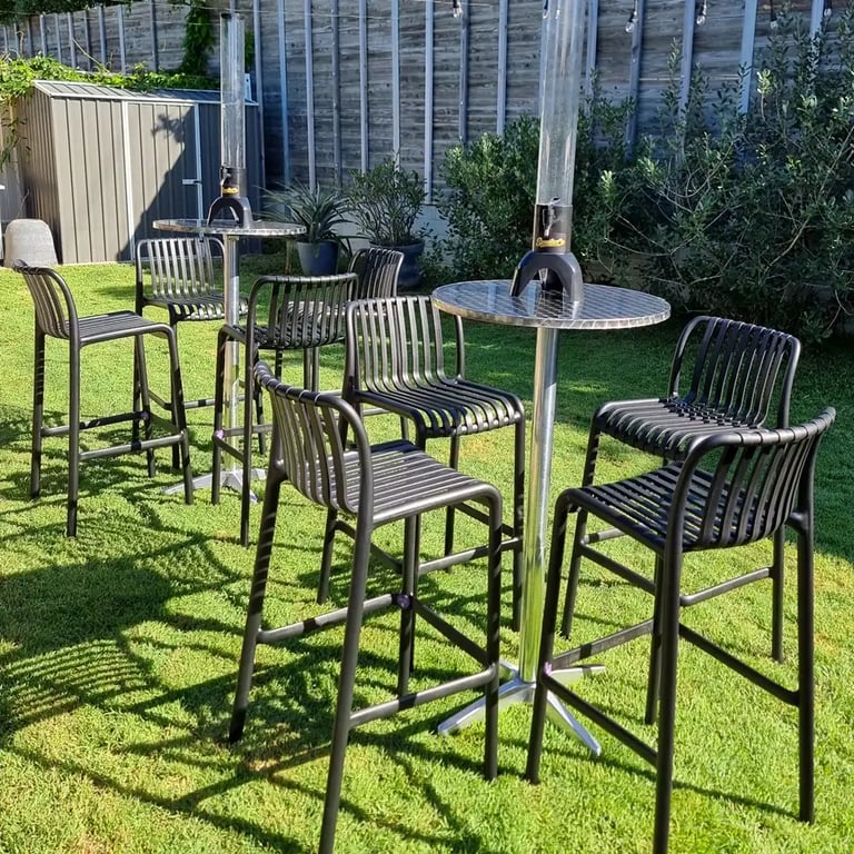 Drink Towers on cocktail tables in backyard looking Party Ready in Redlandbay, Redlands - party hire by SweetAz Co.