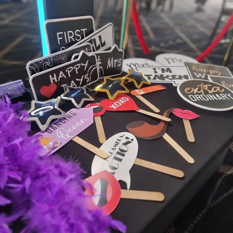 Engagement tailored props in the photo booth for Jucinta's engagement party, Brisbane.