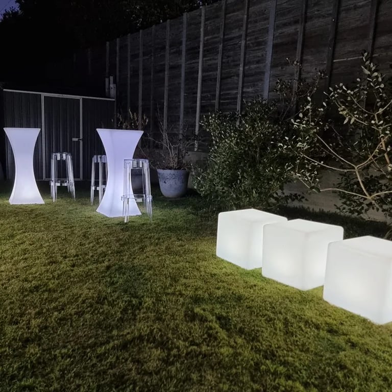 Glow Cube glowing up the seating at a 18Th Birthday in Redlandbay, Redlands - party hire by SweetAz Co.