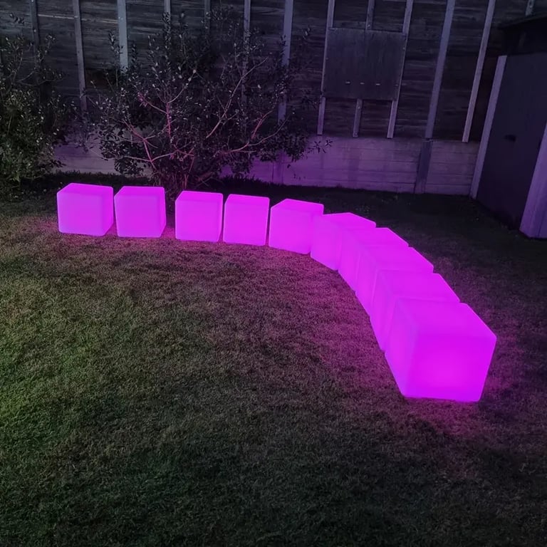 Glow Cubes glowing pink at a 21St Birthday in Daisyhill, Logan - party hire by SweetAz Co.