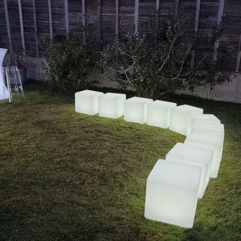 Glow Cubes arranged as seating at a Newyears Party in Tanahmerah, Logan - party hire by SweetAz Co.