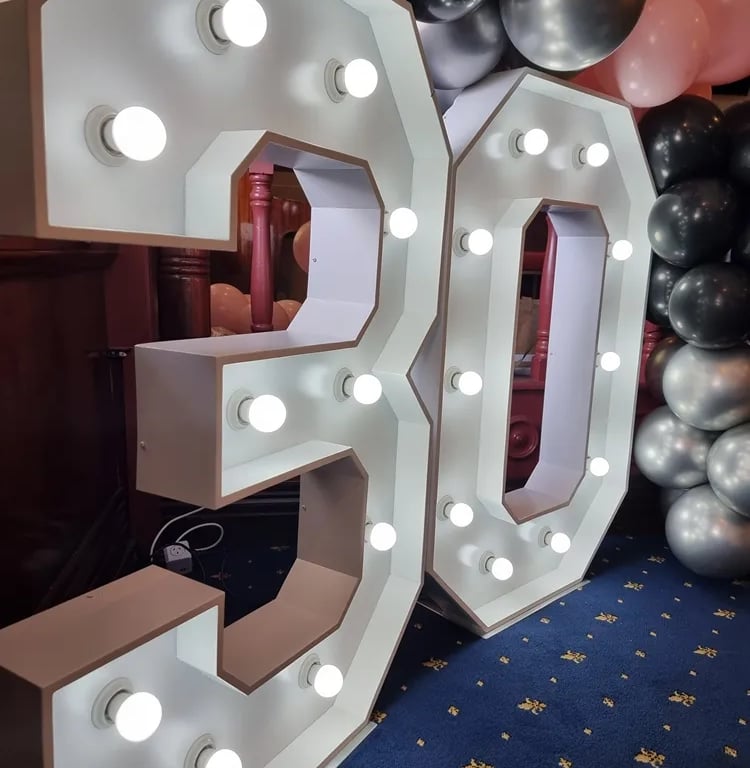 Lightup Number statement during a 30th Celebration in Caxton, Brisbane - party hire by SweetAz Co.