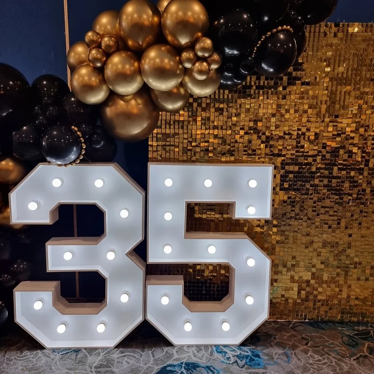 Lightup Number with gold and black garland for a 35th Corporate Party in Manly, Brisbane - party hire by SweetAz Co.