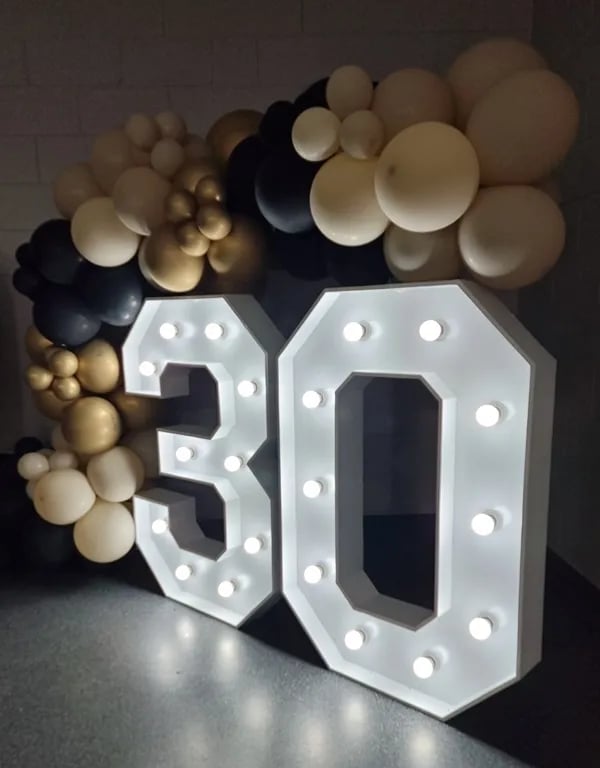 Lightup Numbers captured during a 30Th Event in Pimpama, Gold Coast - party hire by SweetAz Co.