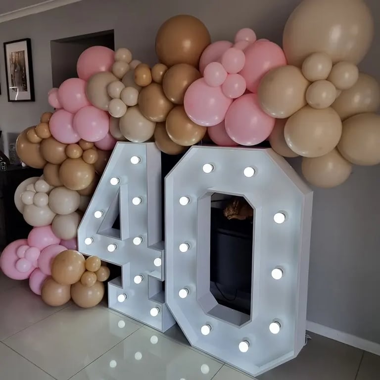 Lightup Numbers setup out of the sun at a 40Th Birthday in Beenleigh, Logan - party hire by SweetAz Co.