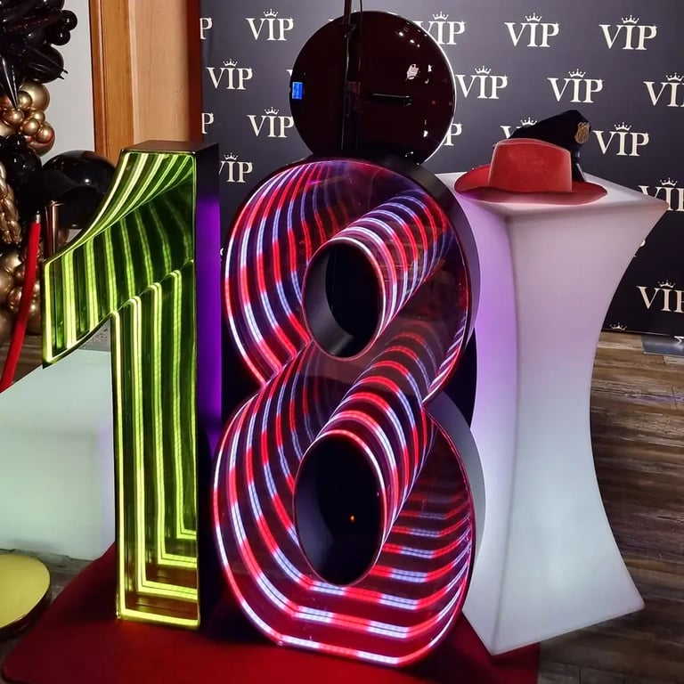 Marquee Number outside the photo booth at an 18Th Birthday in Capalaba, Redlands - party hire by SweetAz Co.