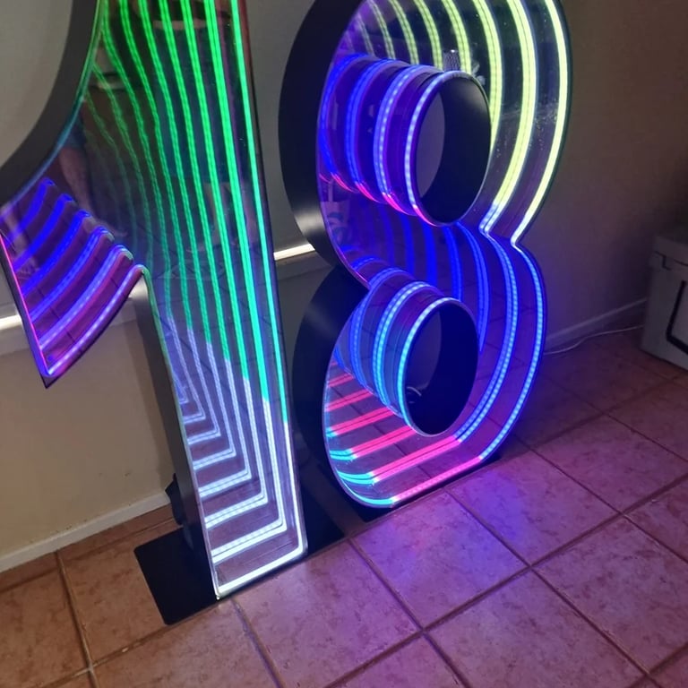 Marquee Number lighting up to infinity an 18th Birthday in Victoriapoint, Redlands - party hire by SweetAz Co.