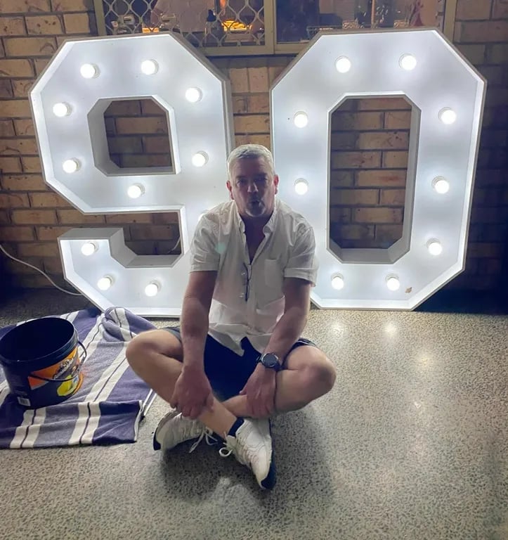 Marquee Number funny guy turned 60 into 90 at a 60th Birthday in Loganholme, Logan - party hire by SweetAz Co.
