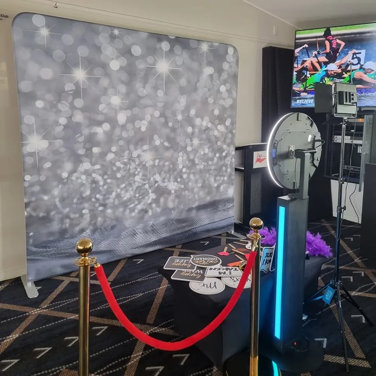 Diamond dust backrop in the photo booth for Jucinta's engagement party in Manly, Brisbane.