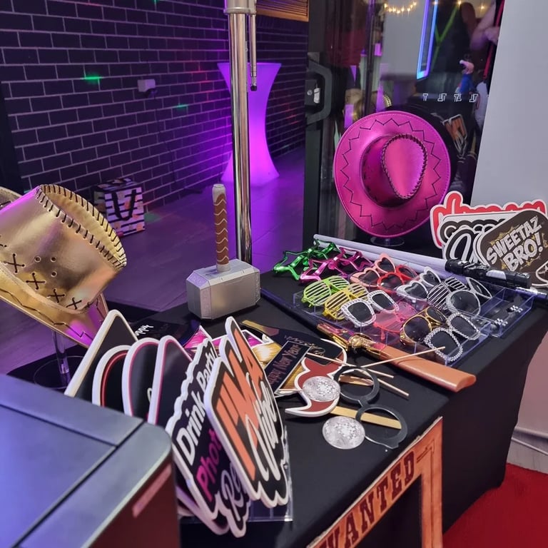 Photo Booth ready with neon props at a New Years party in Redlandbay, Redlands - party hire by SweetAz Co.
