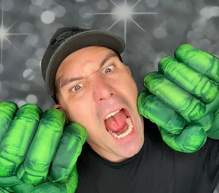 Photo Booth Superhero Props hulking out in Birkdale, Redlands - party hire by SweetAz Co.