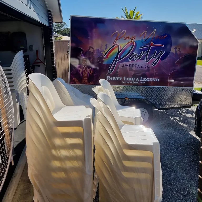 New plastic chairs arriving at SweetAz Co. Redlands.