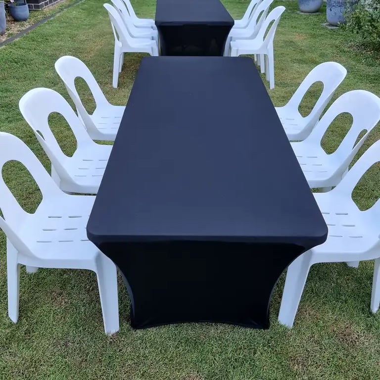 Plastic Table setup for a Backyard Party in Birkdale, Redlands - party hire by SweetAz Co.