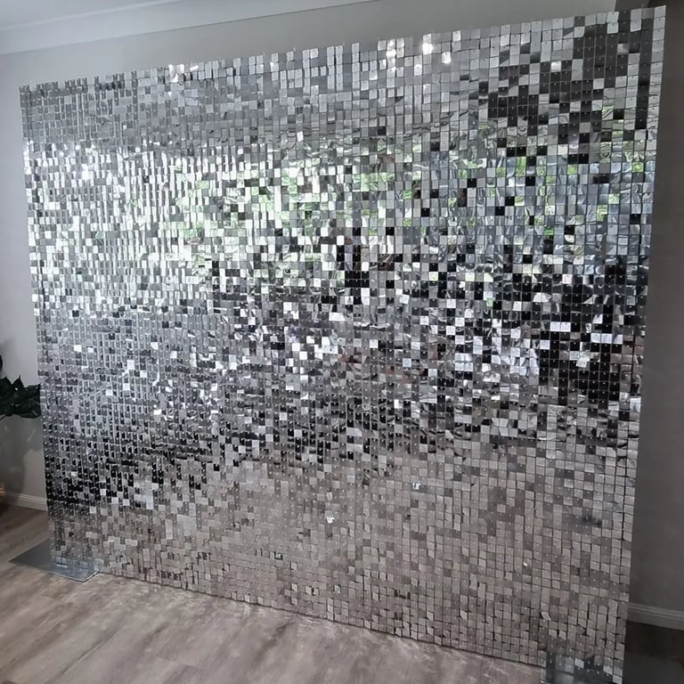 Silver Shimmer Wall displayed at a Birthday Function in Kangaroopoint, Brisbane - party hire by SweetAz Co.