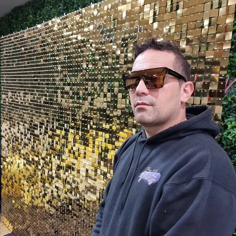 Shimmer Wall hired for a Gold 21St in Sunnybank, Brisbane - party hire by SweetAz Co.