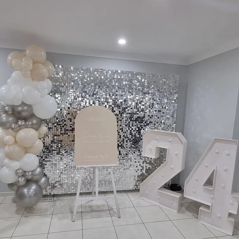 Silver Shimmer Wall spotted at a Graduation Event in Yarrabilba, Logan - party hire by SweetAz Co.