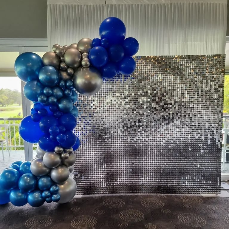 Silver Shimmer Wall making memories at a Milestone Event in Wynnum, Brisbane - party hire by SweetAz Co.