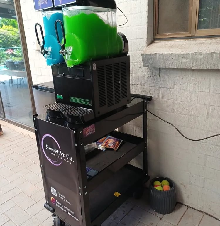 Slushie Machine chilled and ready to go at a birthday Party in Carindale, Brisbane - party hire by SweetAz Co.