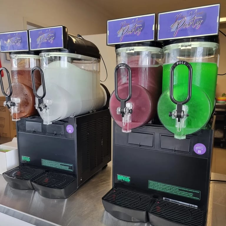 Slushie Machine on the counter icing up at a Xmas Event in Portofbrisbane, Brisbane - party hire by SweetAz Co.
