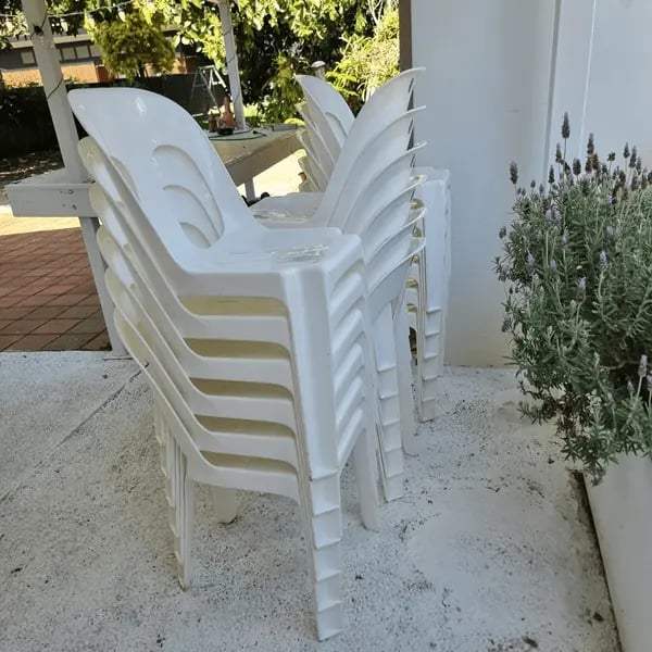 Plastic chairs dropped off for Gabi for seating for her 26th birthday in Victoria Point.
